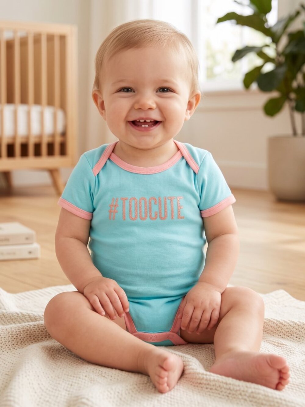 NWT | Carter's Baby Girl #TOOCUTE Aqua Blue Short Sleeve Bodysuit | 12 Months